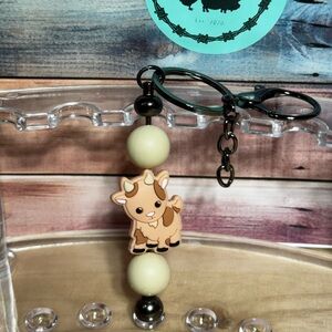 Cute Goat Keychain with Cream and Brown Beads